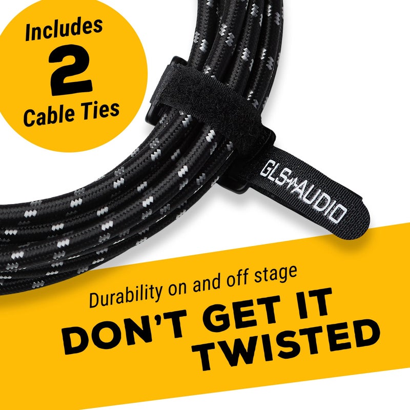 GLS Audio Instrument Cable - 1/4 Inch TS to 1/4 Inch - for Bass/Electric Guitar - Black/Grey Braided Tweed, 20 Ft - Electric Guitar Cable - Image 4